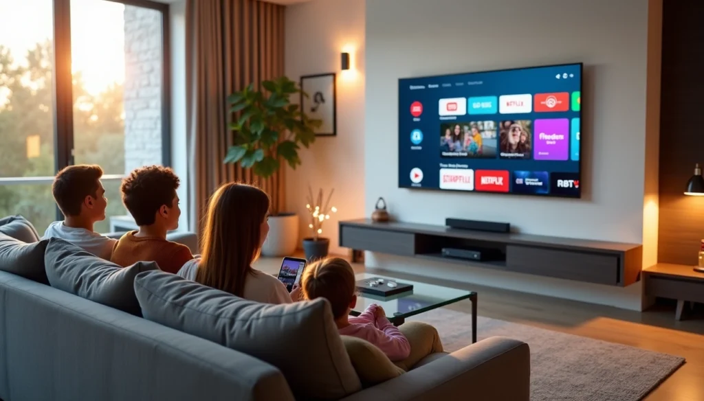 Family watching TV together at home. Why Smart TV sers Are Ditching Cable YouTube TV